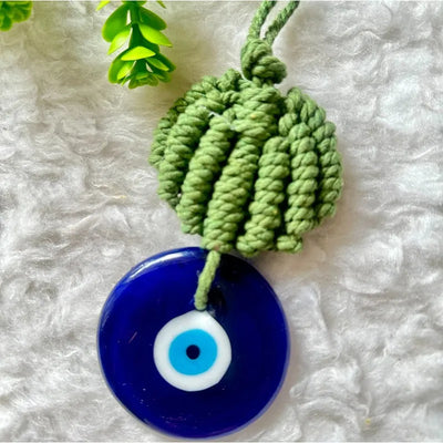 Woven Cotton Leave Evil Eye Wall Decor Green