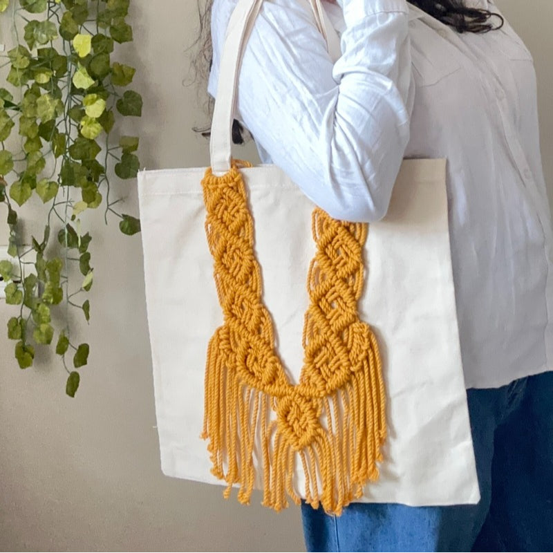 Hancrafted Boho Style Tote Bag Mustard