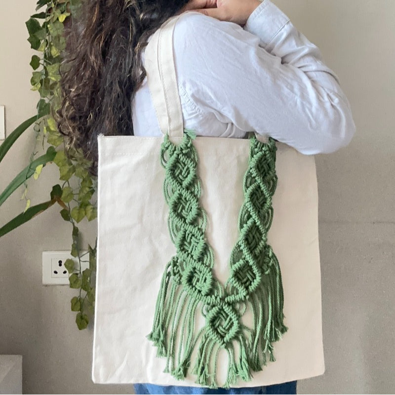 Hancrafted Boho Style Tote Bag Green