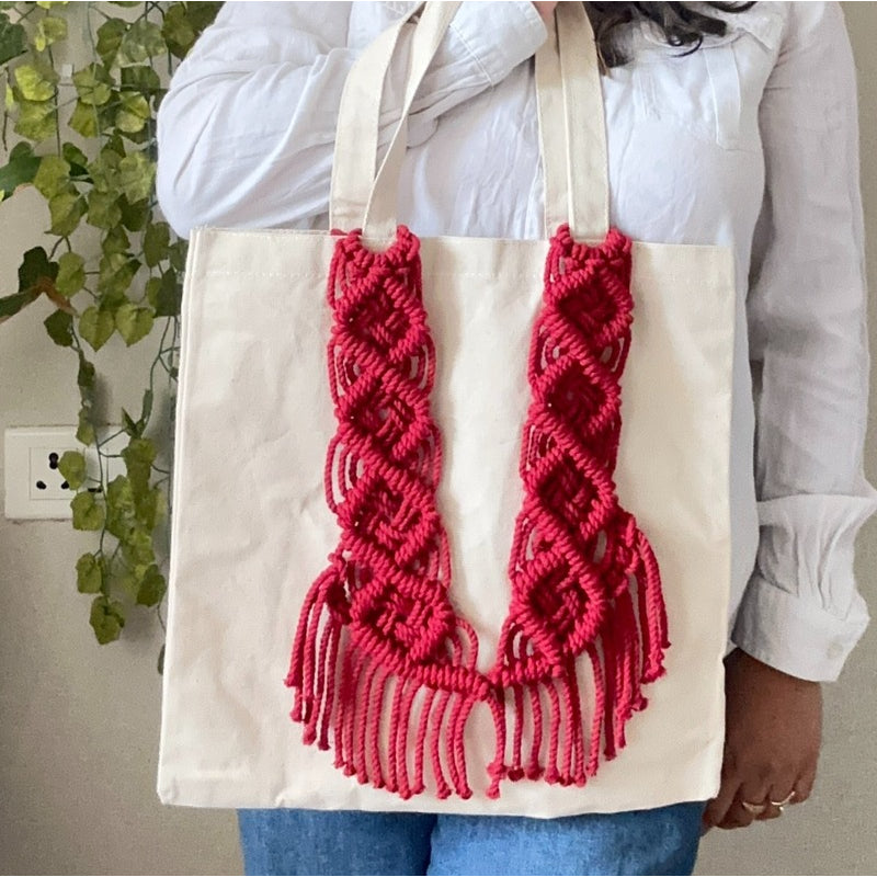 Hancrafted Boho Style Tote Bag Red