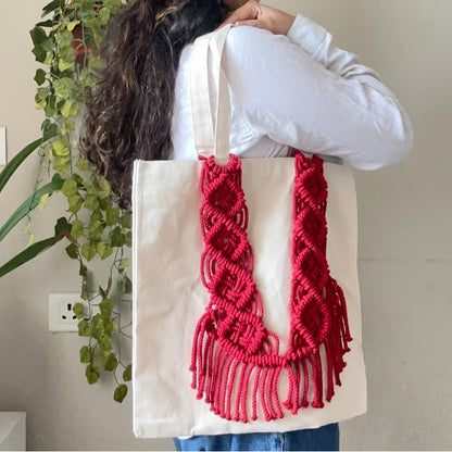 Hancrafted Boho Style Tote Bag Red