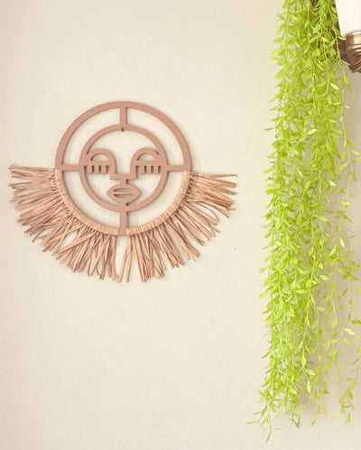 Modern Raffia African Female Face Wall Décor