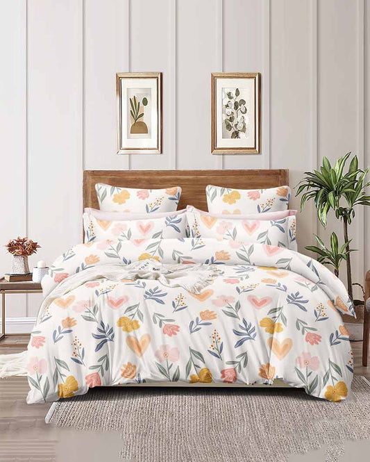 Floral Design Cotton Bedsheet With Pillow Covers