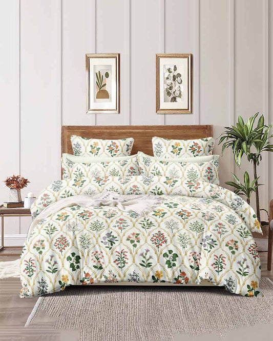 Adiya Floral Design Cotton Bedsheet With Pillow Covers