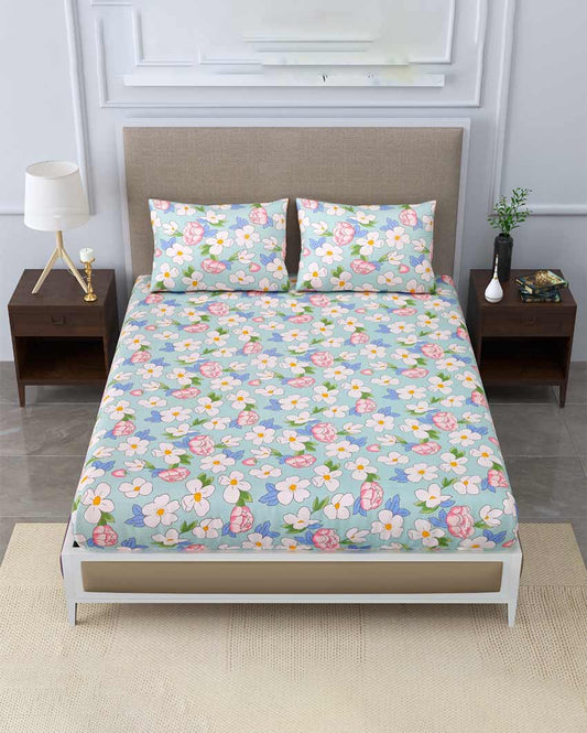 Esility Floral Design Cotton Bedsheet With Pillow Covers