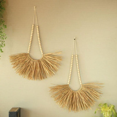 Raffia Beaded Cotton Cord Wall Hanging | Set of 2