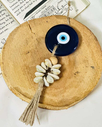 Boho Evil Eye Shell Jute Door Hanging | 6 x 2 inches