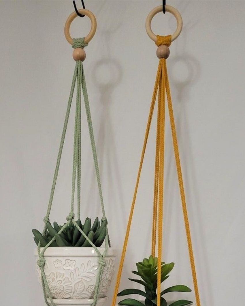 Eco Macrame Cotton Cord Plant Hangers | Set of 2 | 24 x 4 inches