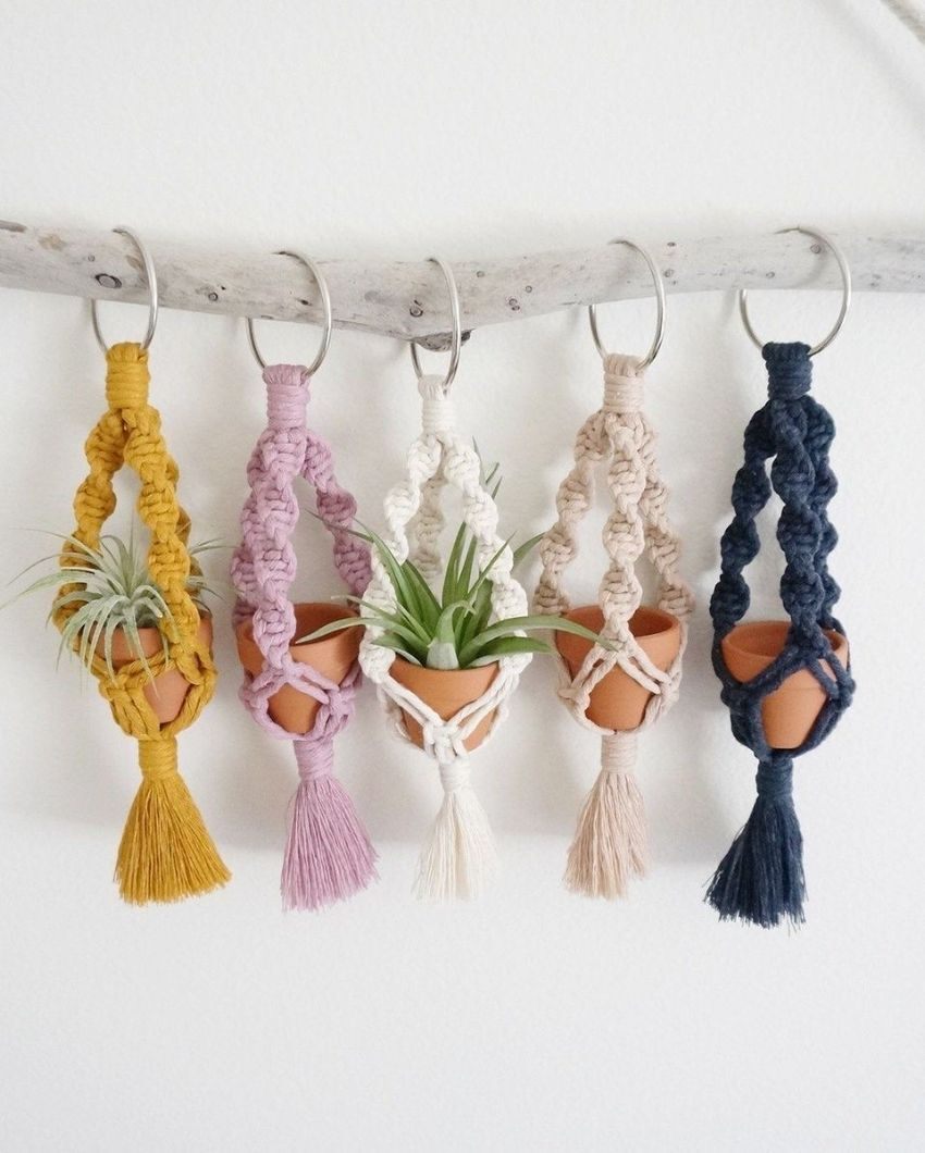 Colorful Cotton Cord Succulent Plant Hangers | Set of 5 | 10 x 3 inches