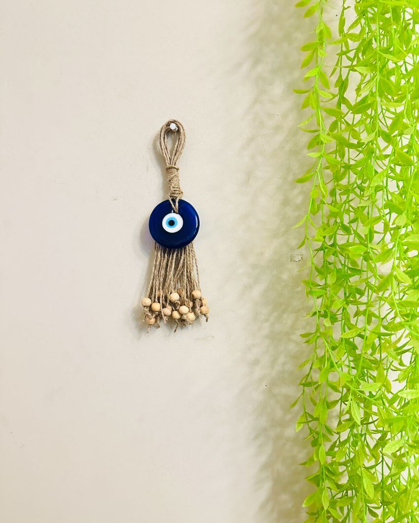 Vibrant Beads & Jute Rope Evil Eye Door Hanging | 6 x 2 inches