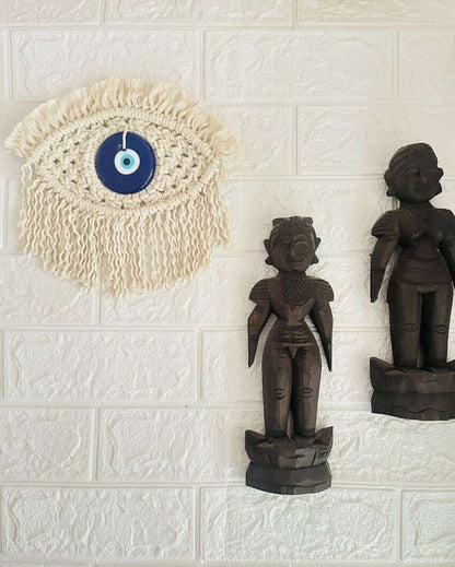 Elegant Glass Beads & Cotton Rope Evil Eye Wall Hanging | 6 x 6 inches