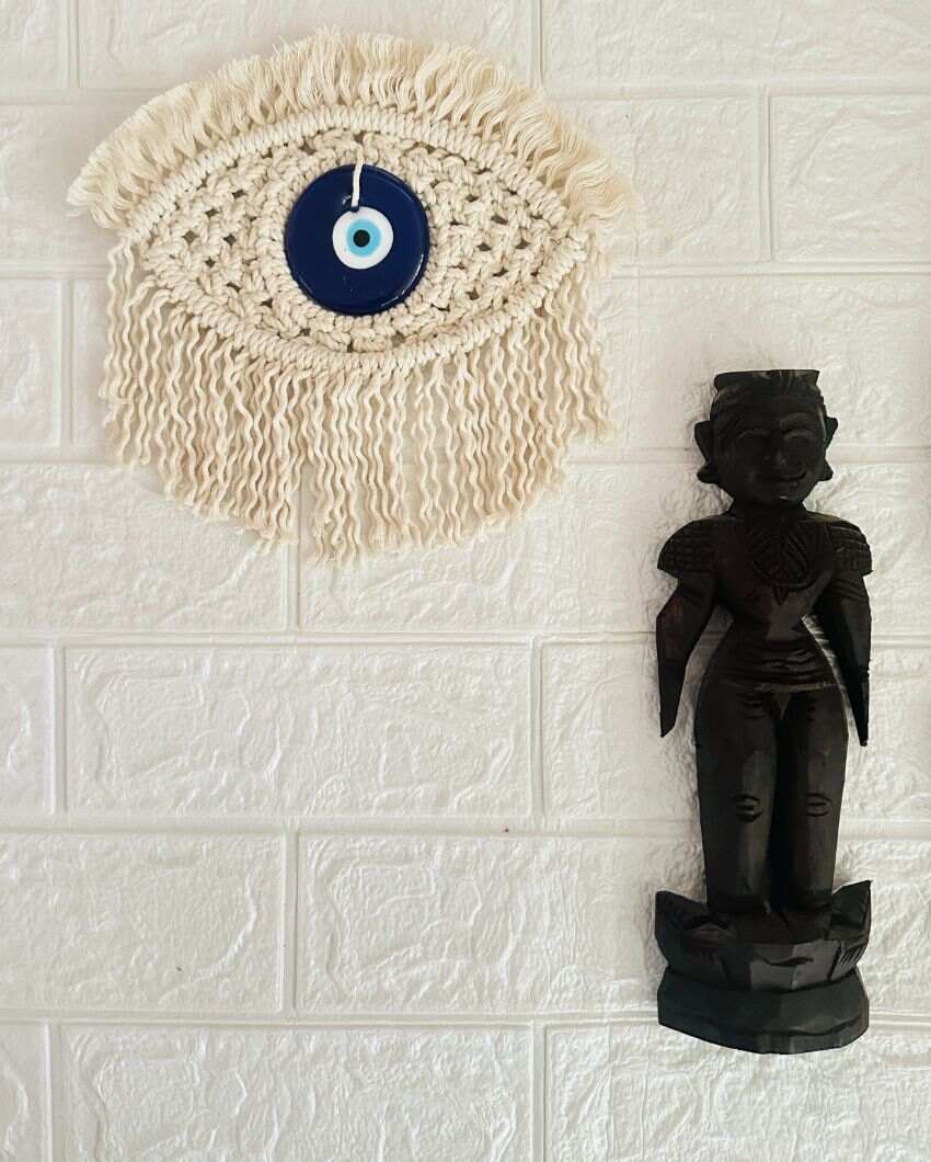 Elegant Glass Beads & Cotton Rope Evil Eye Wall Hanging | 6 x 6 inches