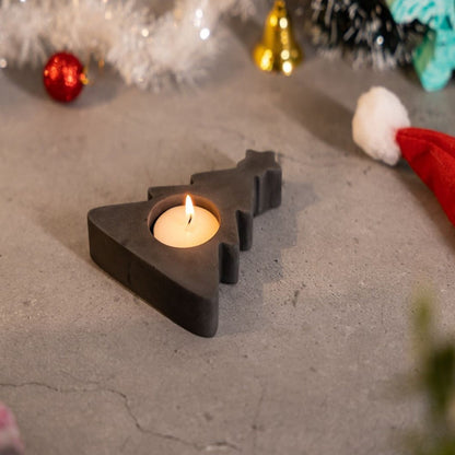 Stylish Unique Shape Christmas Tree Tealight Concrete Candle Holder | 5 x 4 x 1 inches