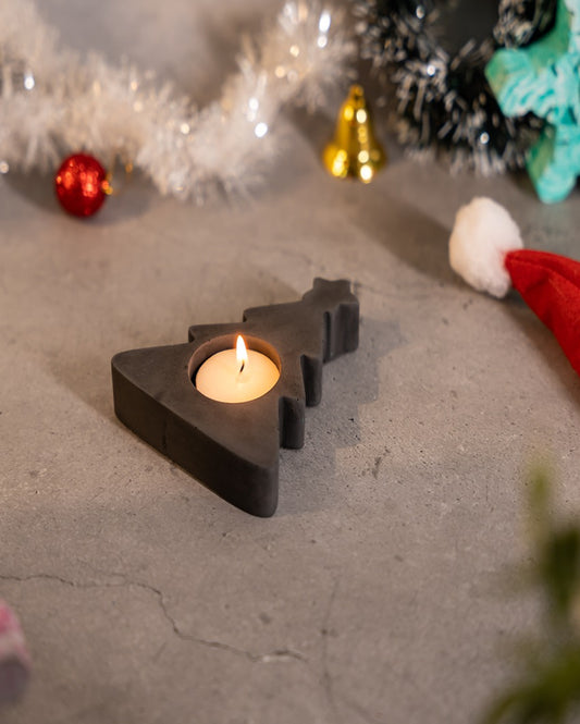 Stylish Unique Shape Christmas Tree Tealight Concrete Candle Holder | 5 x 4 x 1 inches