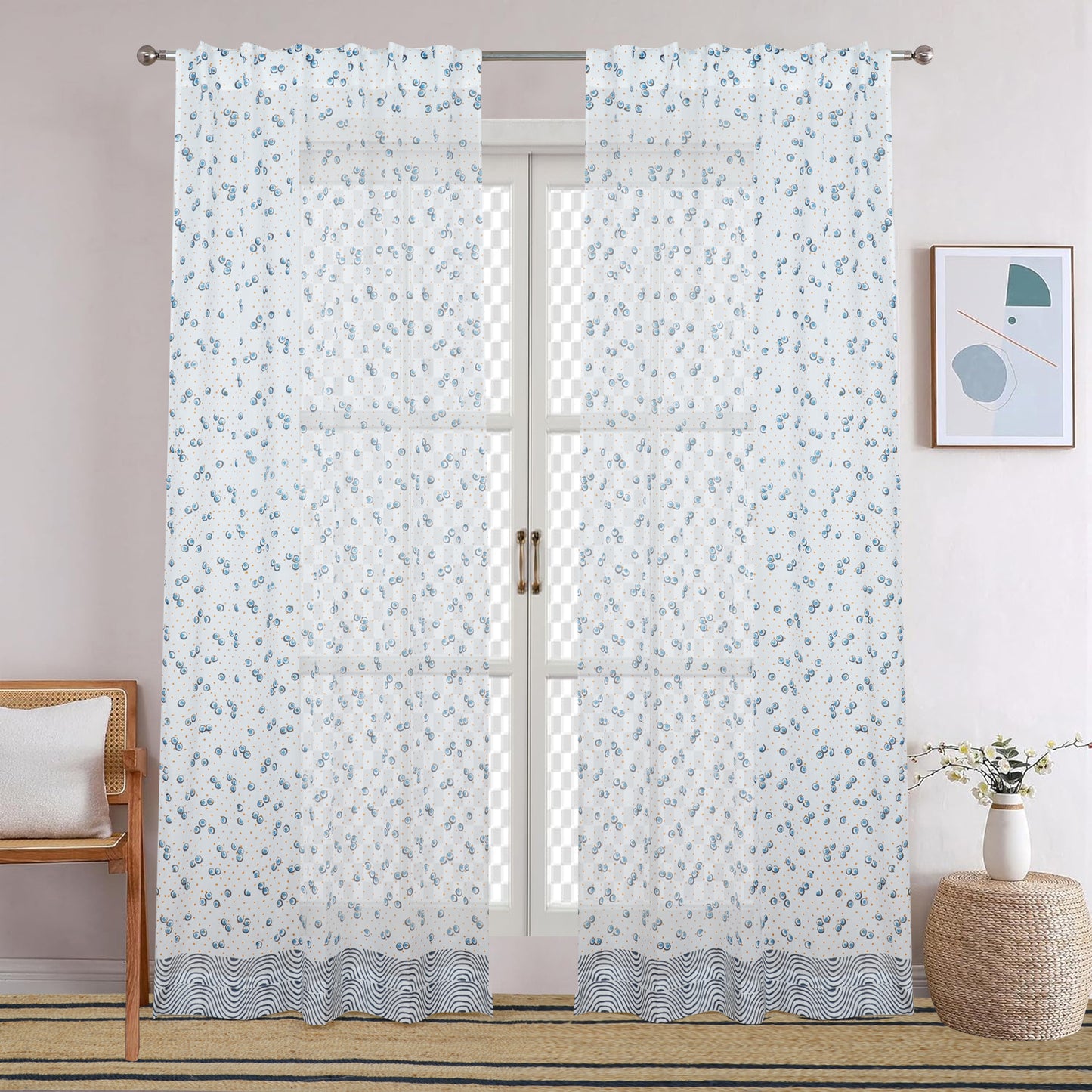 Dancing Bubbles Handblock Printed Cotton Curtain | Single | Window, Door | 5ft, 7ft