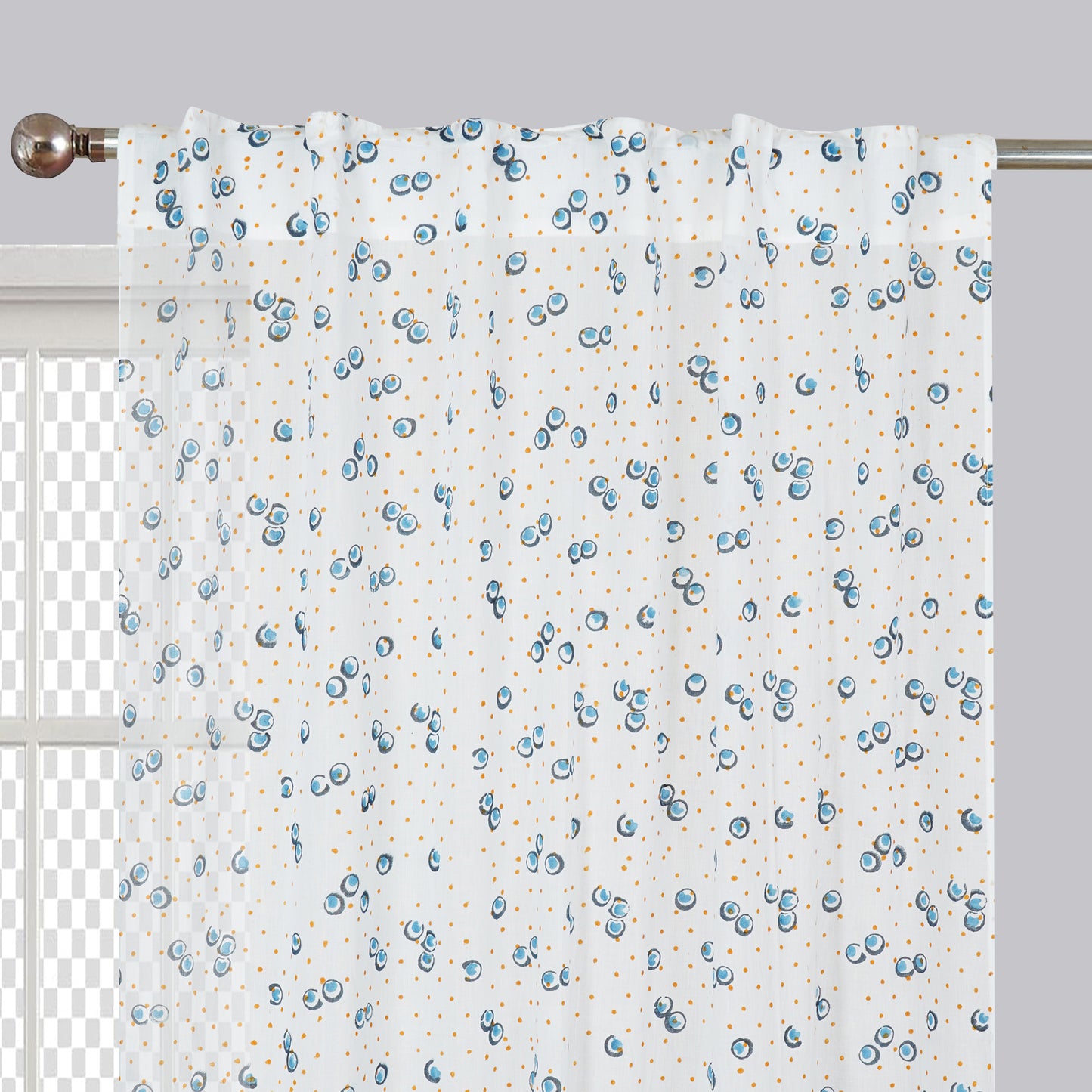 Dancing Bubbles Handblock Printed Cotton Curtain | Single | Window, Door | 5ft, 7ft