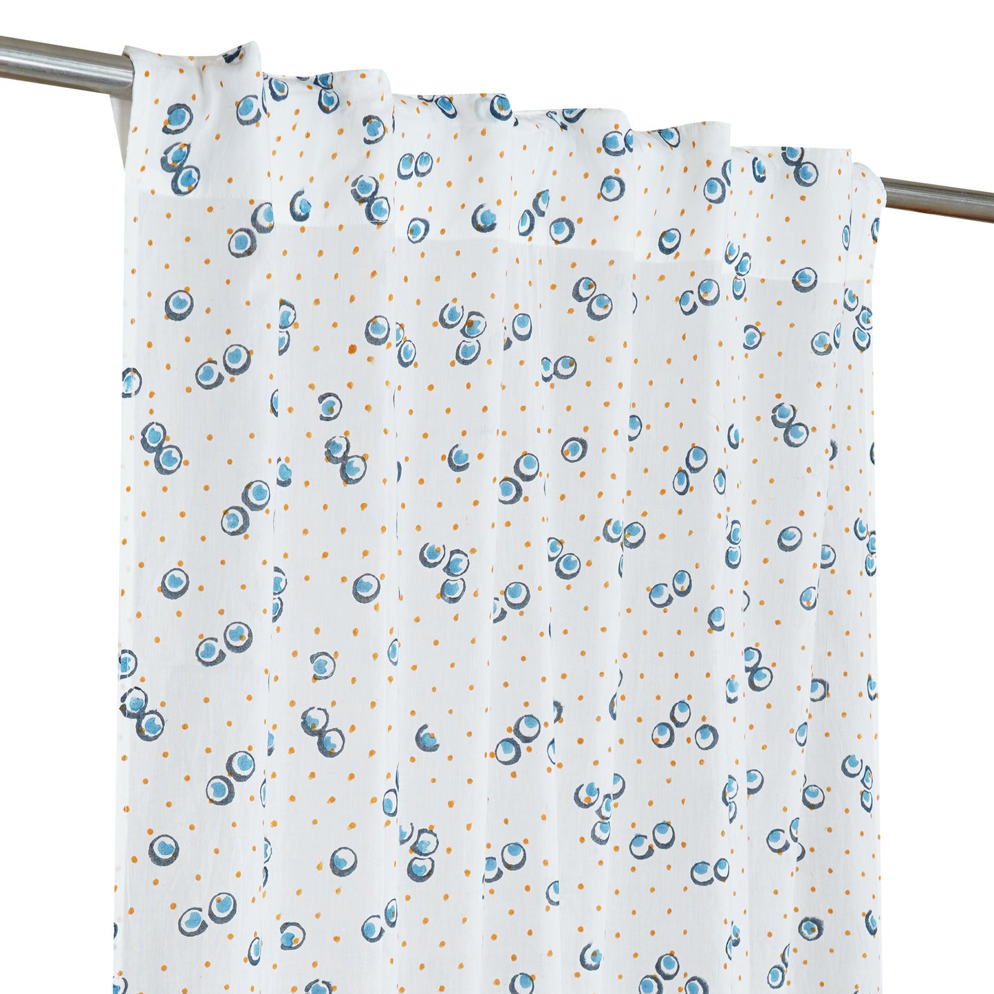 Dancing Bubbles Handblock Printed Cotton Curtain | Single | Window, Door | 5ft, 7ft