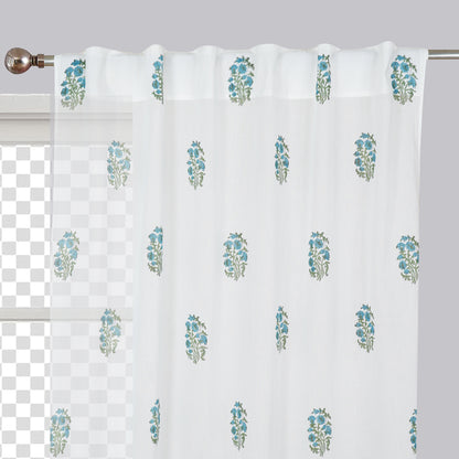 Floral Blossom Handblock Printed Cotton Curtain | Single | Window, Door | 5ft, 7ft