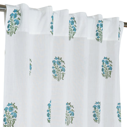 Floral Blossom Handblock Printed Cotton Curtain | Single | Window, Door | 5ft, 7ft