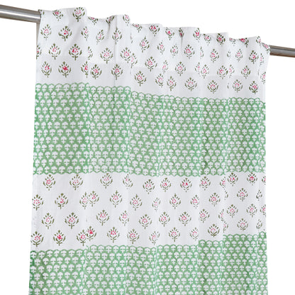 Floral Mesh Handblock Printed Cotton Curtain | Single | Window, Door | 5ft, 7ft