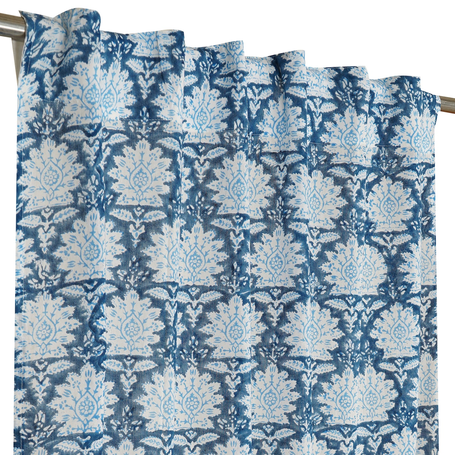 Sky Blossom Handblock Printed Cotton Curtain | Single | Window, Door | 5ft, 7ft