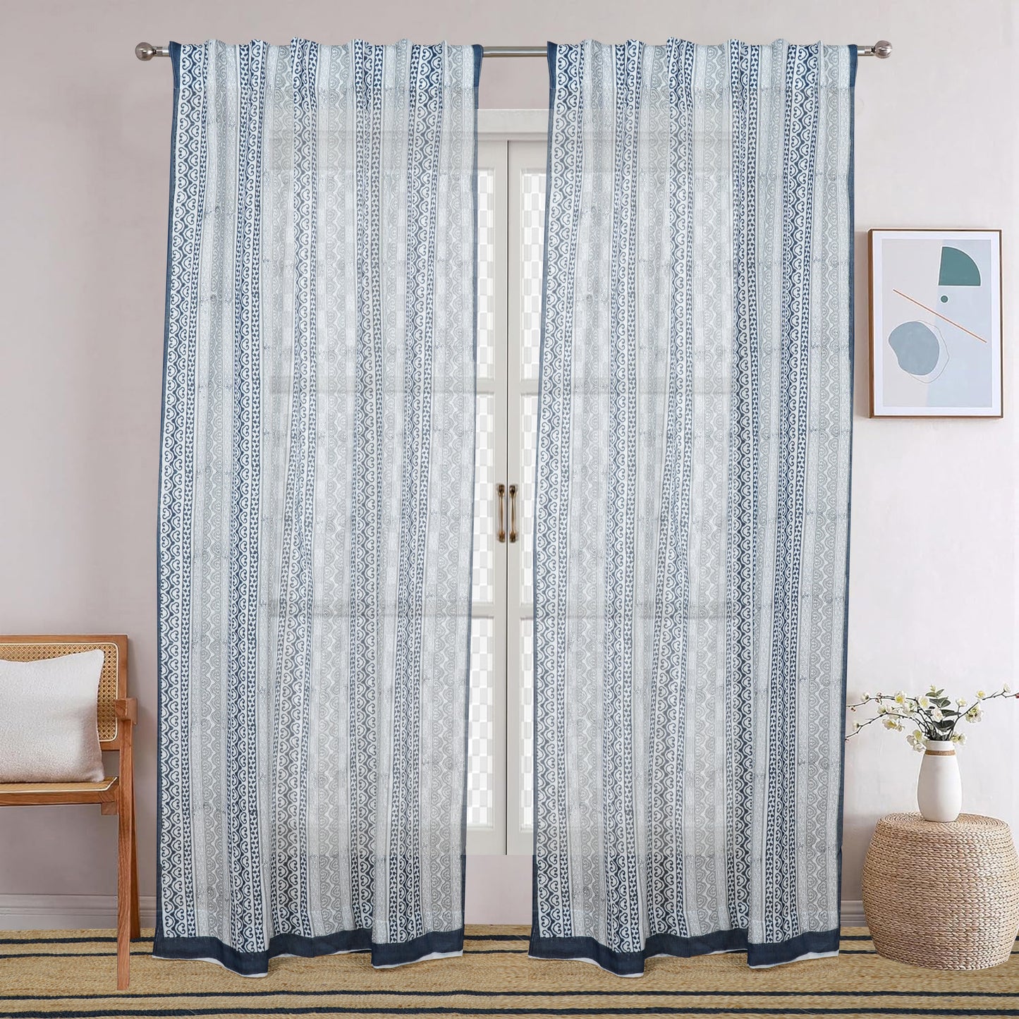 Sacred Patterns Handblock Printed Cotton Curtain | Single | Window, Door | 5ft, 7ft