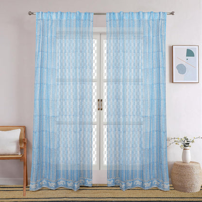 Sky Weed Handblock Printed Cotton Curtain | Single | Window, Door | 5ft, 7ft