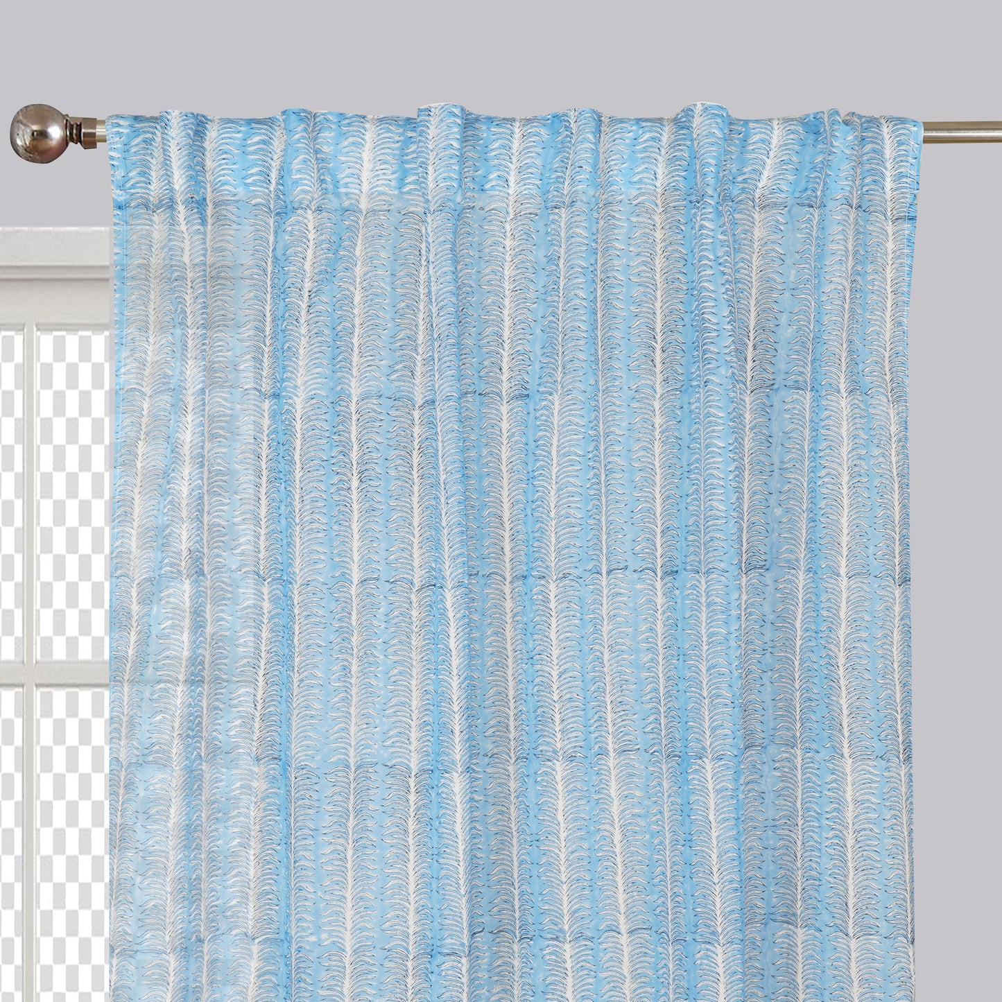 Sky Weed Handblock Printed Cotton Curtain | Single | Window, Door | 5ft, 7ft