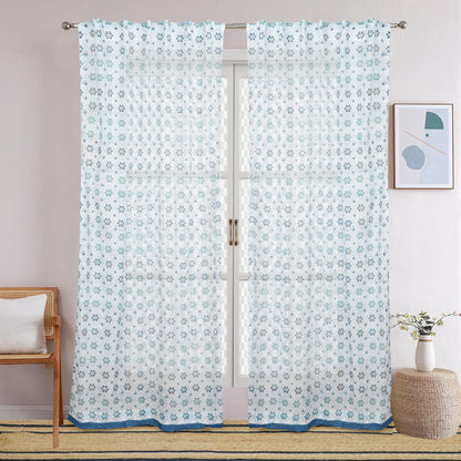 Twinkling Stars Handblock Printed Cotton Curtain | Single | Window, Door | 5ft, 7ft