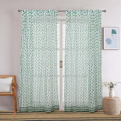 Flowering Checks Printed Cotton Curtain | Single | Window, Door | 5ft, 7ft