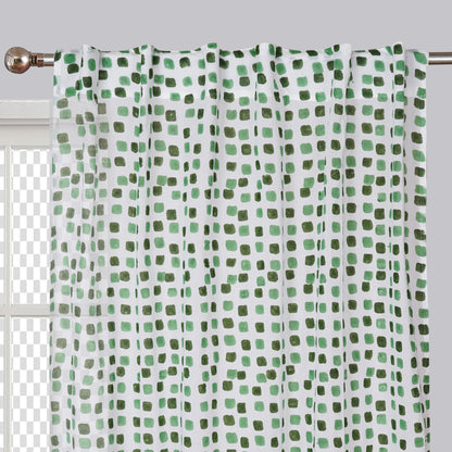 Flowering Checks Printed Cotton Curtain | Single | Window, Door | 5ft, 7ft