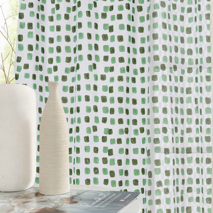 Flowering Checks Printed Cotton Curtain | Single | Window, Door | 5ft, 7ft