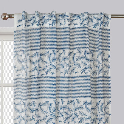 Blue Mesh Handblock Printed Cotton Curtain | Single | Window, Door | 5ft, 7ft