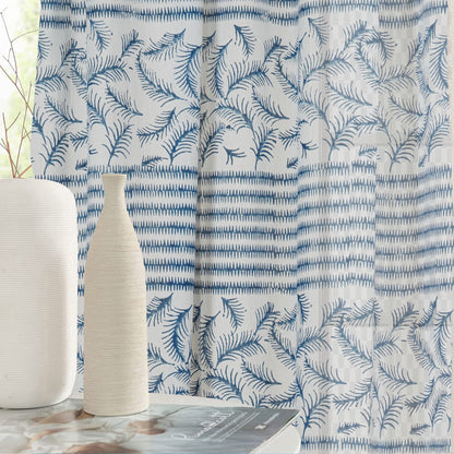 Blue Mesh Handblock Printed Cotton Curtain | Single | Window, Door | 5ft, 7ft