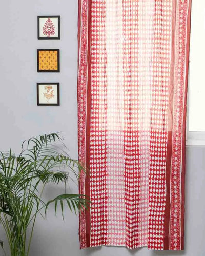 Artistic Red Illusions Hand Block Printed Door Curtain | 7 X 4 Ft