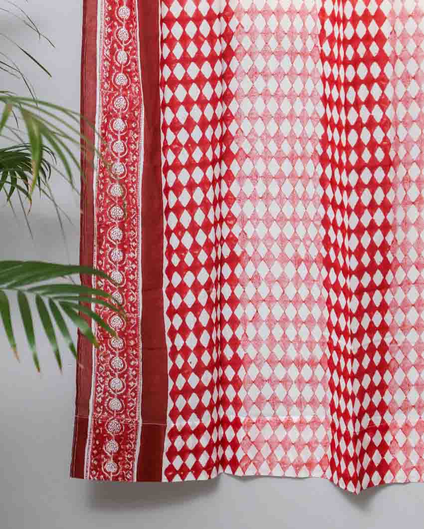 Artistic Red Illusions Hand Block Printed Door Curtain | 7 X 4 Ft