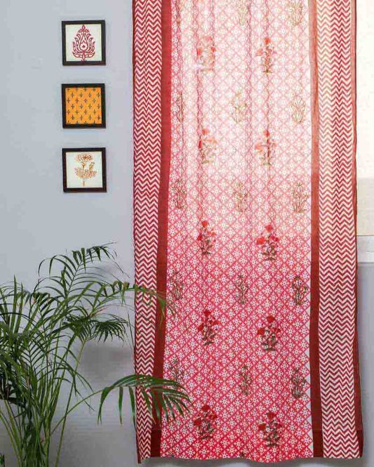 Jade Rose Hand Block Printed Door Curtain | 7 X 4 Ft