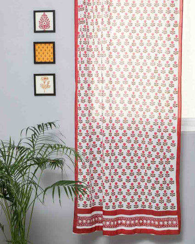 Evergreen Cherry Hand Block Printed Door Curtain | 7 X 4 Ft