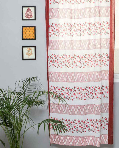 Zig Zag Ruby Crush Hand Block Printed Door Curtain | 7 X 4 Ft