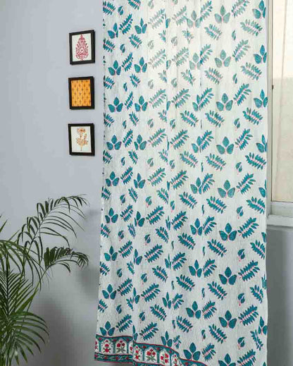 Glow Of Leaves Hand Block Printed Door Curtain | 7 X 4 Ft