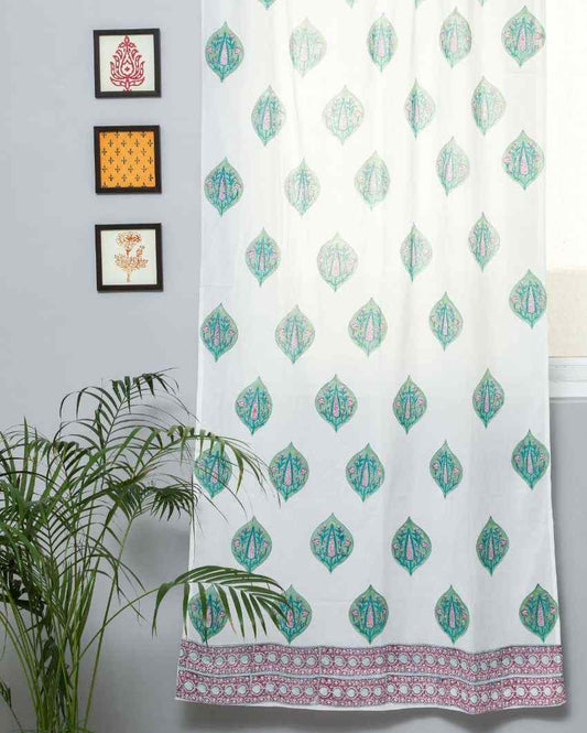 Green Palm Hand Block Printed Door Curtain | 7 X 4 Ft