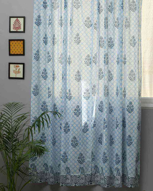 Cabbean Blue Hand Block Printed Door Curtain | 7 X 4 Ft