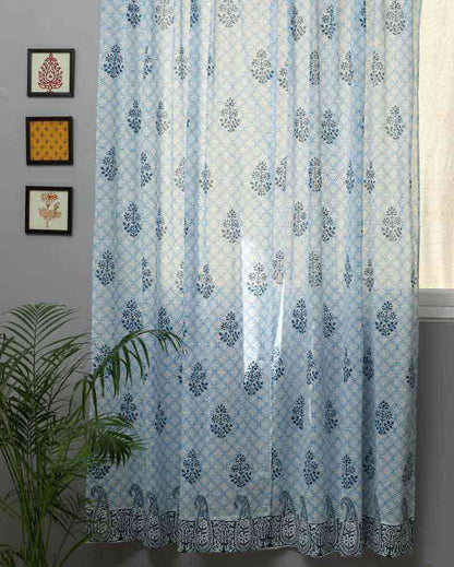 Cabbean Blue Hand Block Printed Door Curtain | 7 X 4 Ft