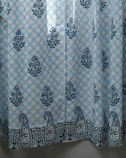 Cabbean Blue Hand Block Printed Door Curtain | 7 X 4 Ft