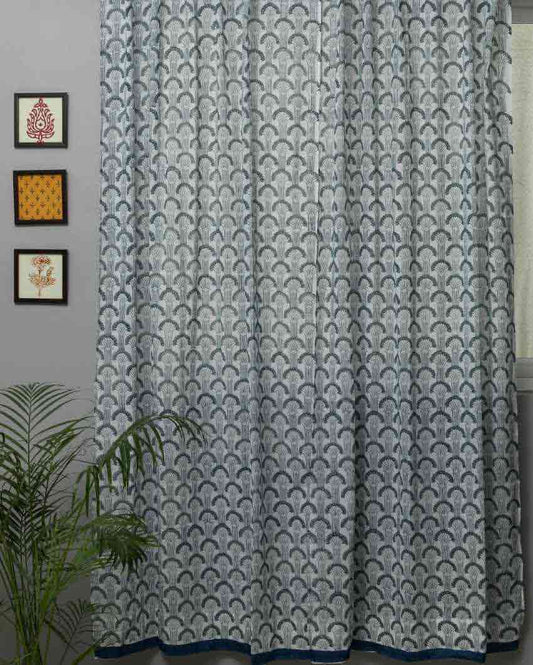Sargasso Blue Hand Block Printed Door Curtain | 7 X 4 Ft