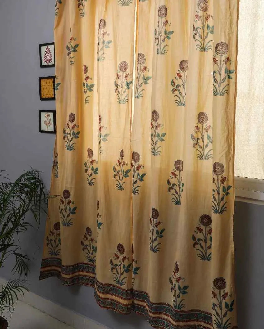 Calendula Hand Block Printed Door Curtain | 7 X 4 Ft