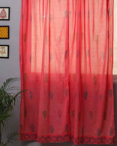 Climbing Red Hand Block Printed Door Curtain | 7 X 4 Ft