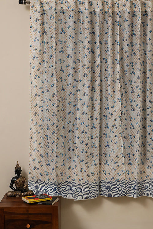 Dancing Bubbles Handblock Printed Cotton Curtain | Single | Window, Door | 5ft, 7ft