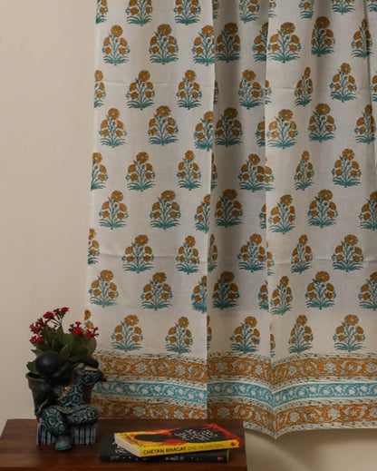 Flowering Day Handblock Printed Cotton Window Curtain | 5 ft | Single