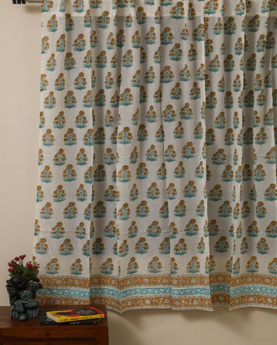 Flowering Day Handblock Printed Cotton Window Curtain | 5 ft | Single